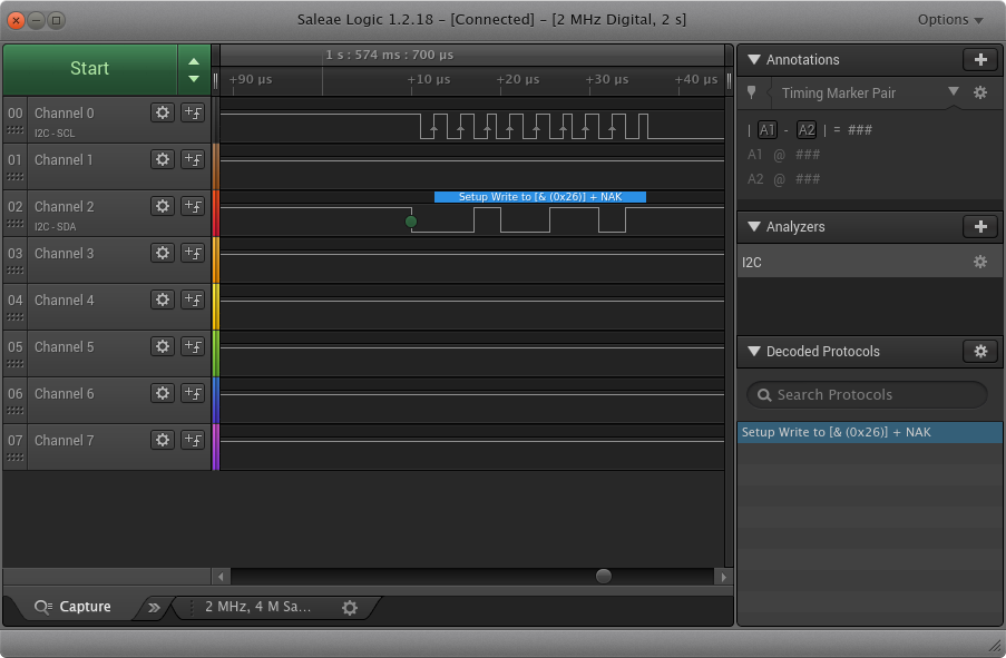 Waveforms of the I2C port 0 test.
