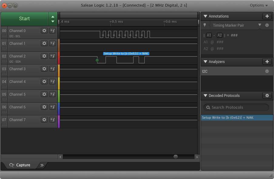 Waveforms of the I2C port 2 test.